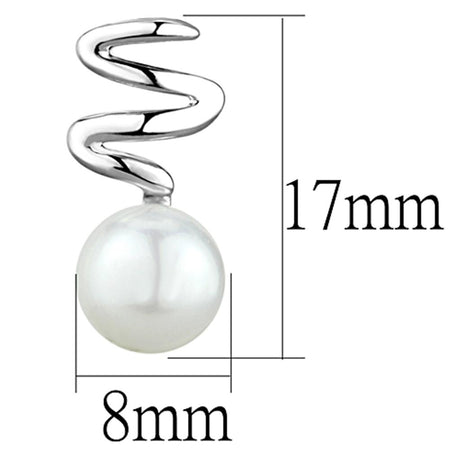 Rhodium Brass Earrings with Synthetic Pearl in White
