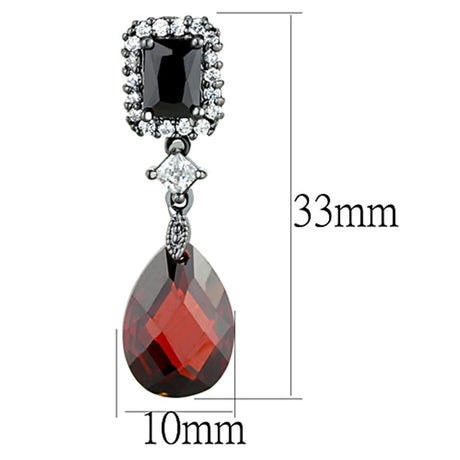 Ruthenium Brass Earrings with AAA Grade CZ  in Garnet
