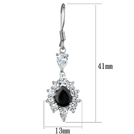 Rhodium Brass Earrings with AAA Grade CZ  in Black Diamond