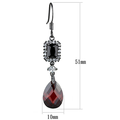 Ruthenium Brass Earrings with AAA Grade CZ  in Garnet