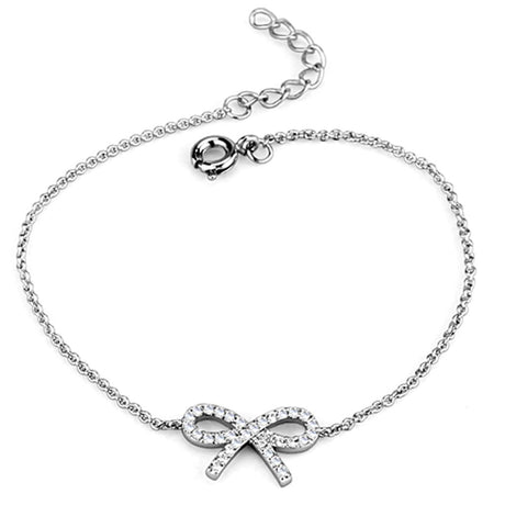 Rhodium Brass Bracelet with AAA Grade CZ  in Clear