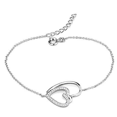 Rhodium Brass Bracelet with AAA Grade CZ  in Clear