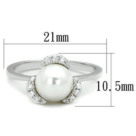 Rhodium Brass Ring with Synthetic Pearl in White