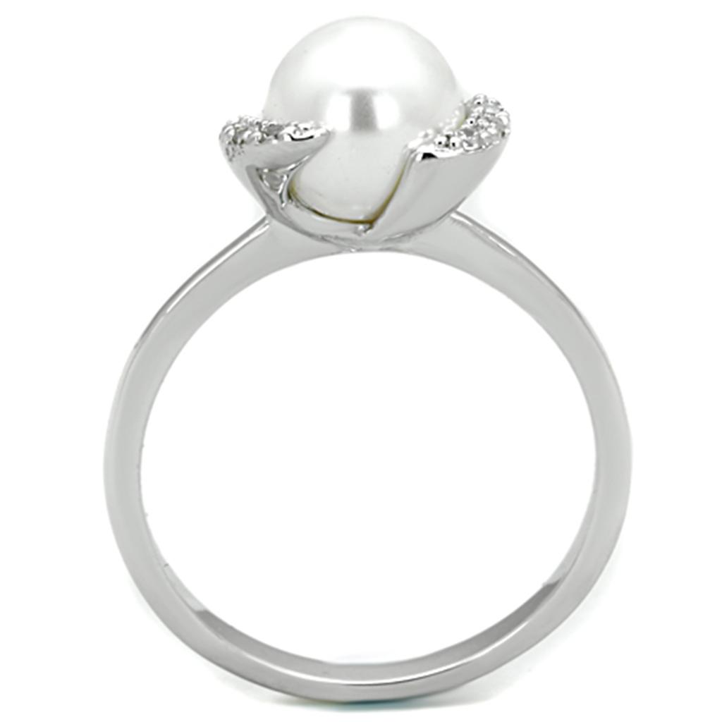 Rhodium Brass Ring with Synthetic Pearl in White