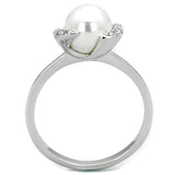 Rhodium Brass Ring with Synthetic Pearl in White