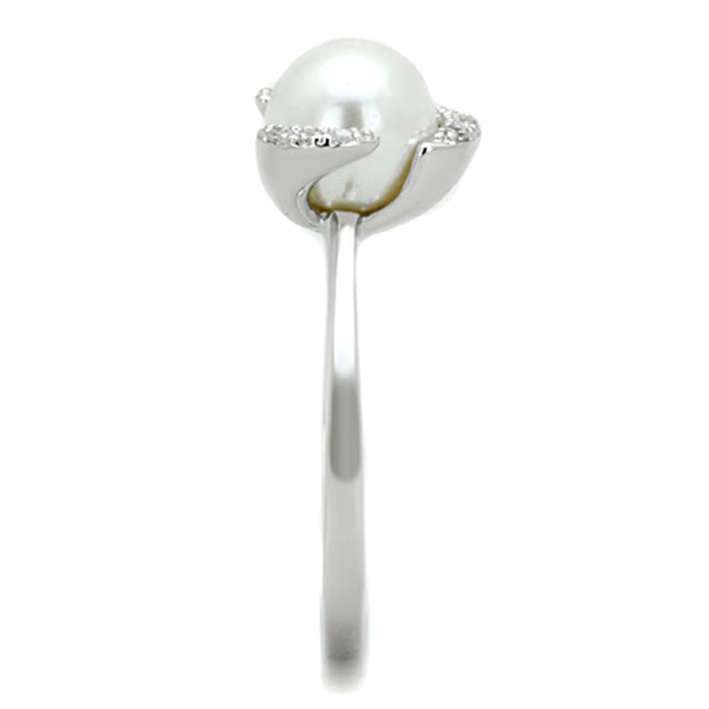 Rhodium Brass Ring with Synthetic Pearl in White