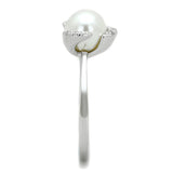 Rhodium Brass Ring with Synthetic Pearl in White