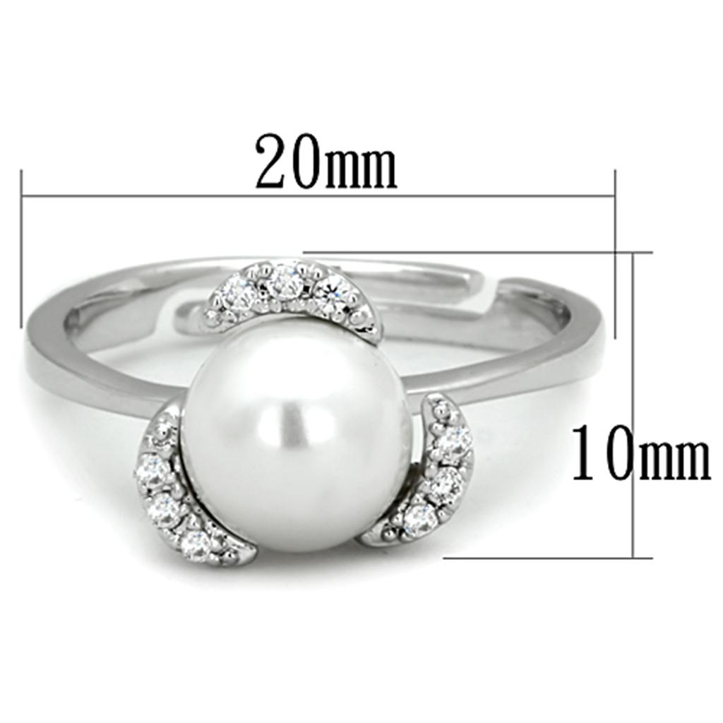 Rhodium Brass Ring with Synthetic Pearl in White