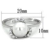 Rhodium Brass Ring with Synthetic Pearl in White