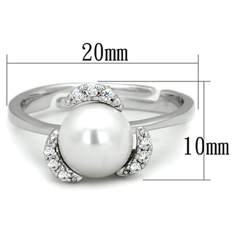 Rhodium Brass Ring with Synthetic Pearl in White