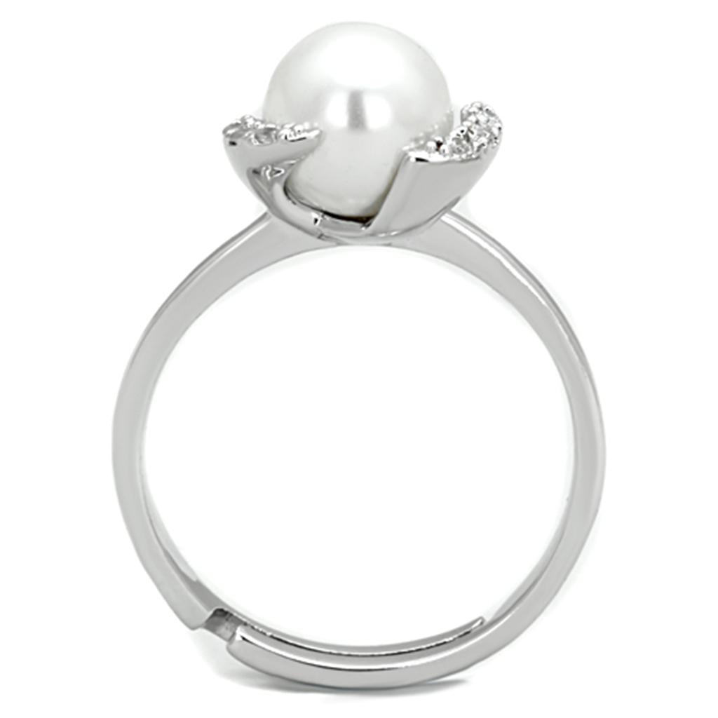 Rhodium Brass Ring with Synthetic Pearl in White
