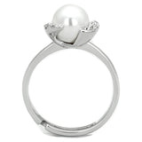 Rhodium Brass Ring with Synthetic Pearl in White