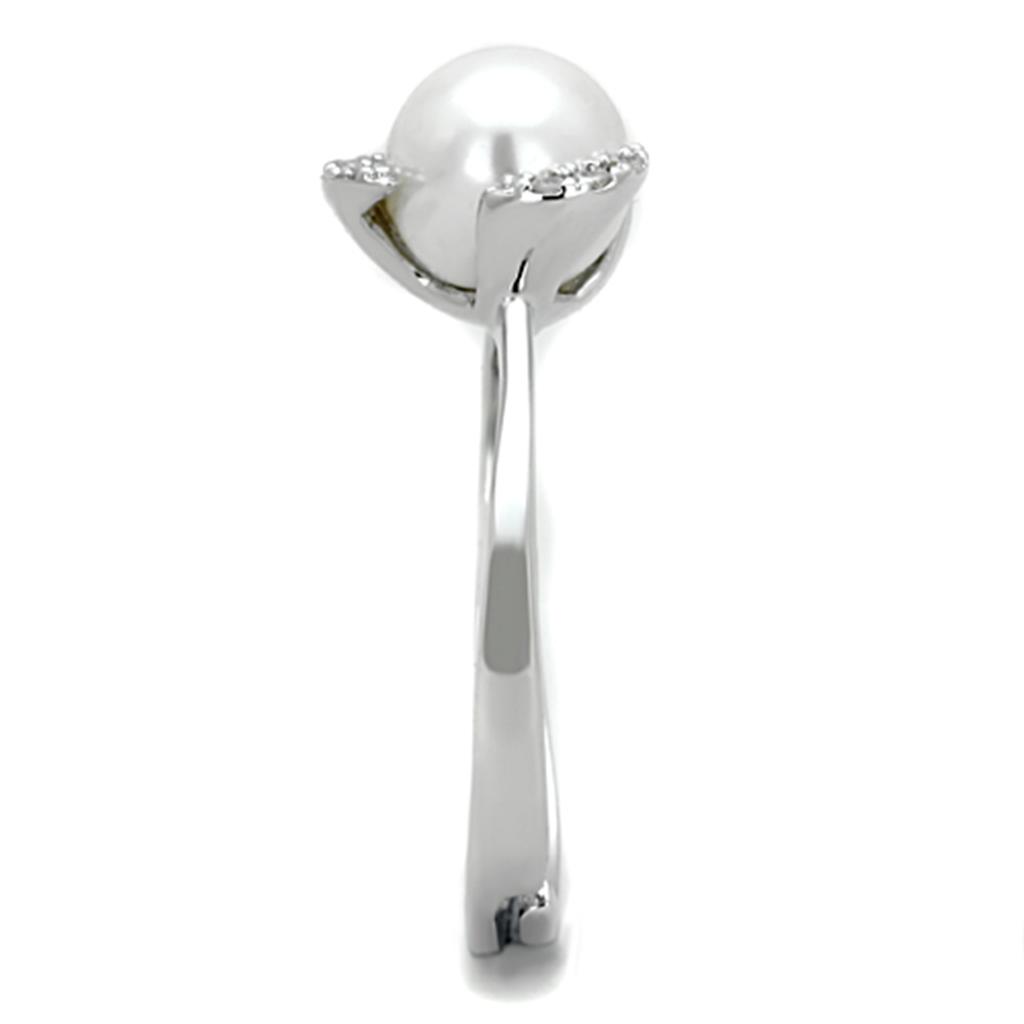 Rhodium Brass Ring with Synthetic Pearl in White