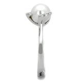Rhodium Brass Ring with Synthetic Pearl in White