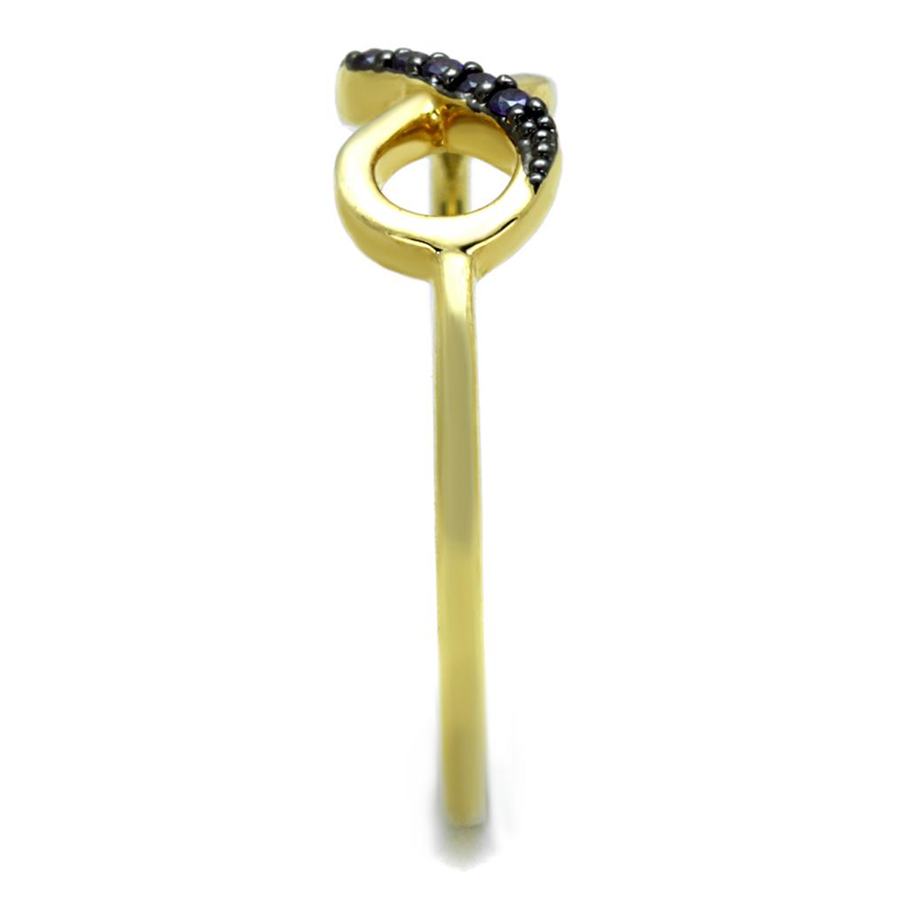 Gold+Ruthenium Brass Ring with AAA Grade CZ  in Tanzanite