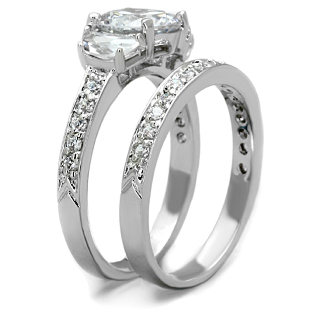 Rhodium Brass Ring with AAA Grade CZ  in Clear
