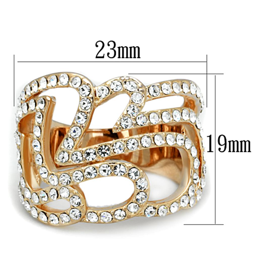 Rose Gold Brass Ring with Top Grade Crystal  in Clear