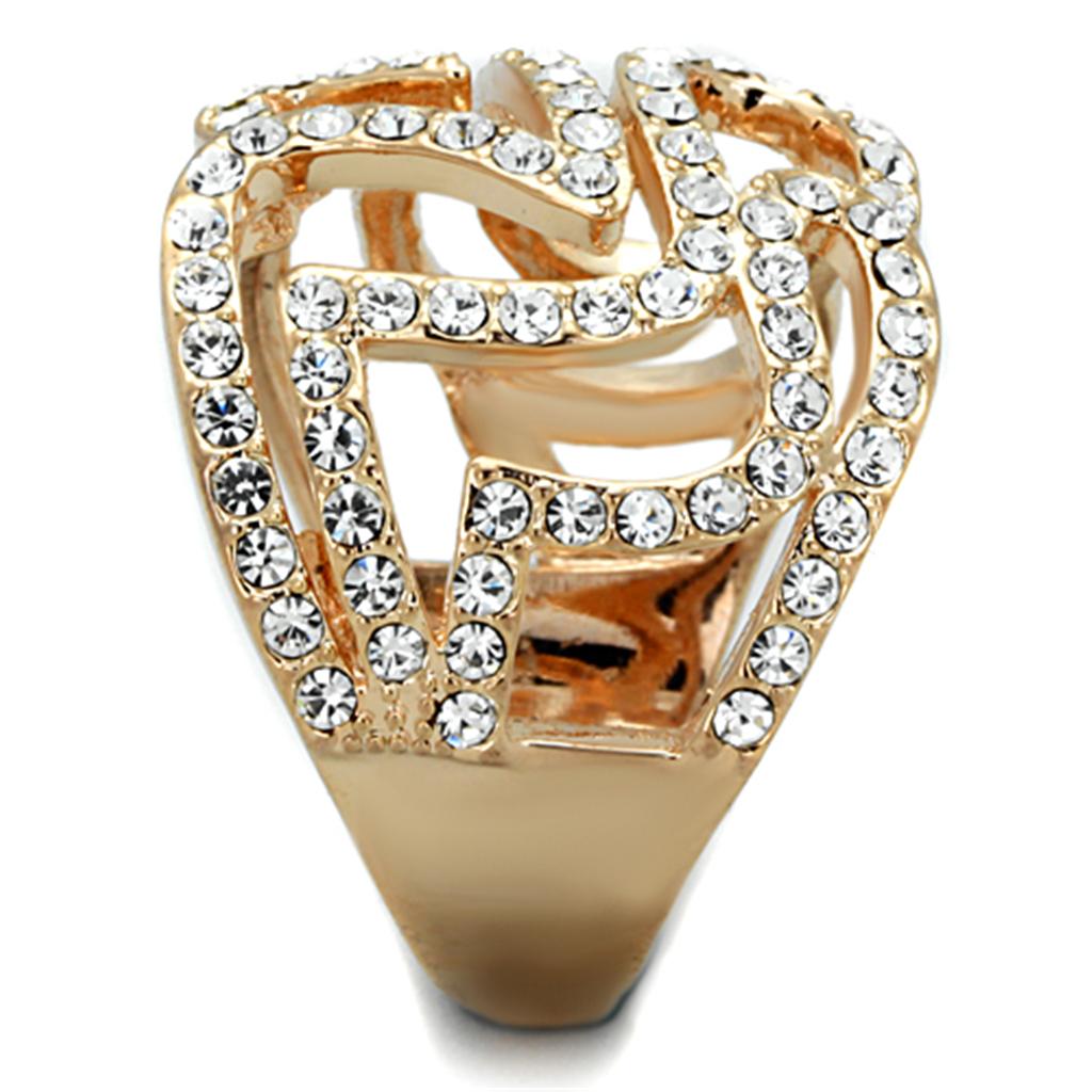 Rose Gold Brass Ring with Top Grade Crystal  in Clear