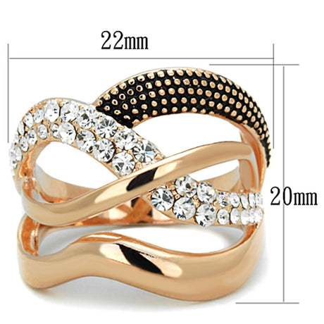 Rose Gold Brass Ring with Top Grade Crystal  in Clear