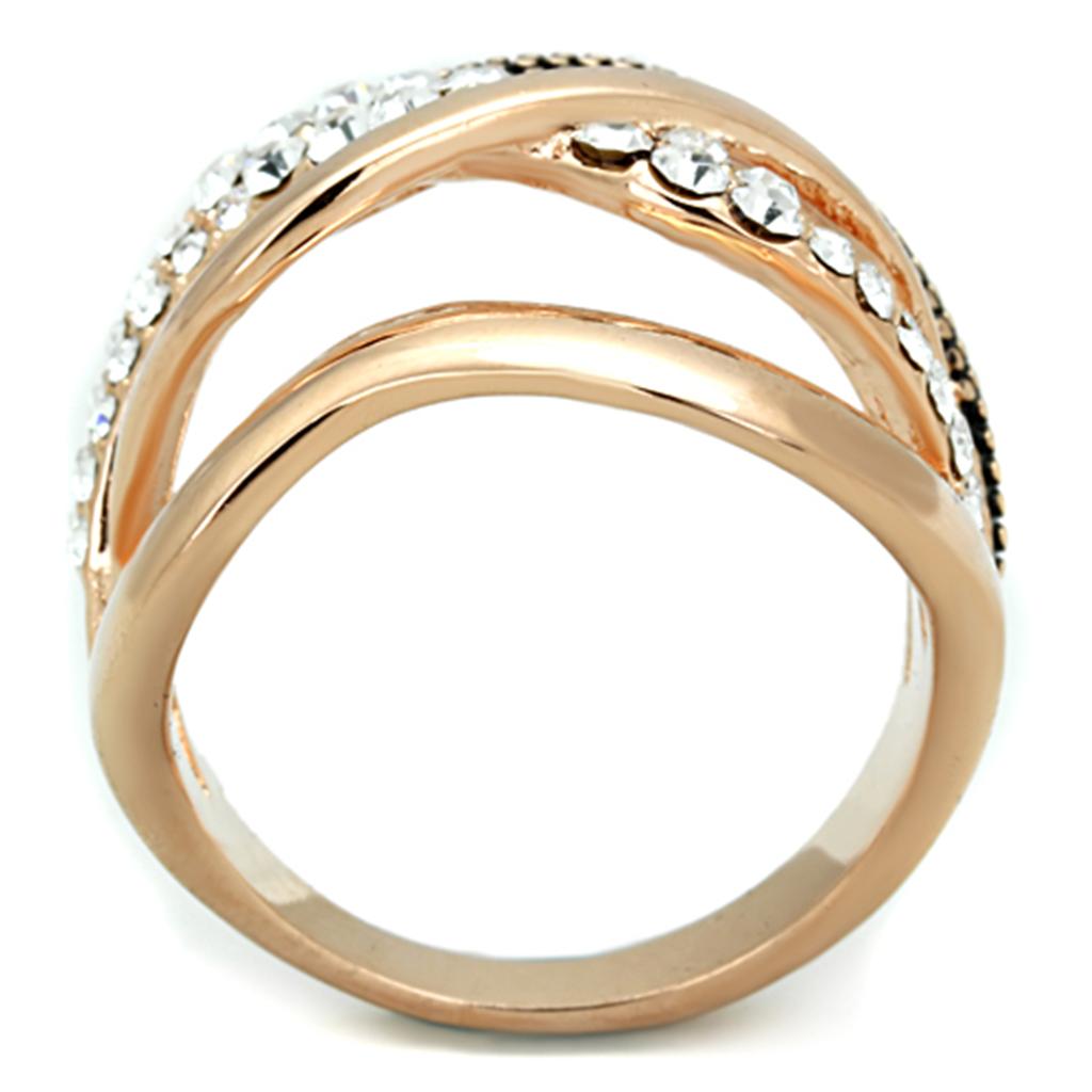 Rose Gold Brass Ring with Top Grade Crystal  in Clear