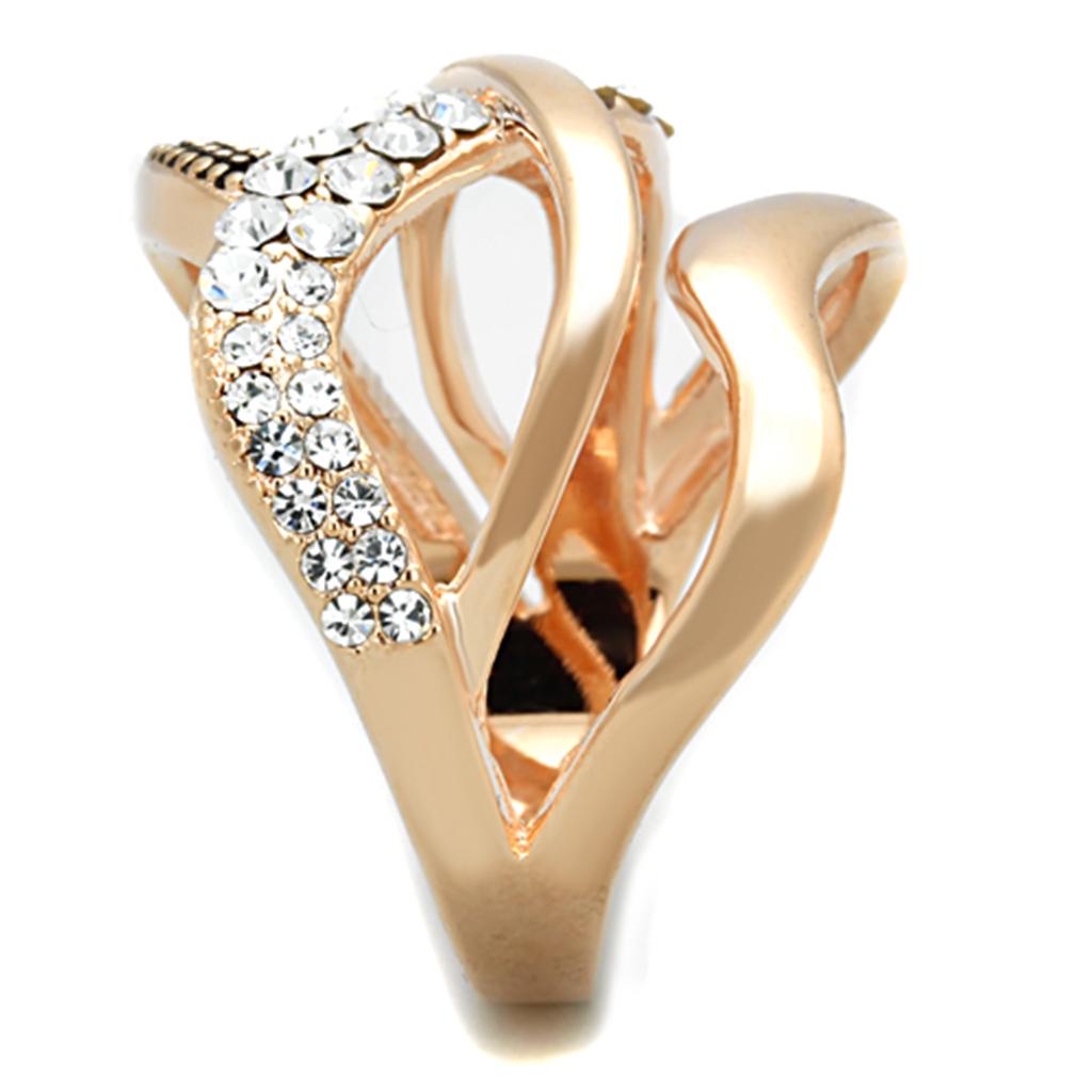 Rose Gold Brass Ring with Top Grade Crystal  in Clear