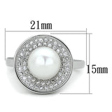 Rhodium Brass Ring with Synthetic Pearl in White