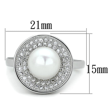 Rhodium Brass Ring with Synthetic Pearl in White