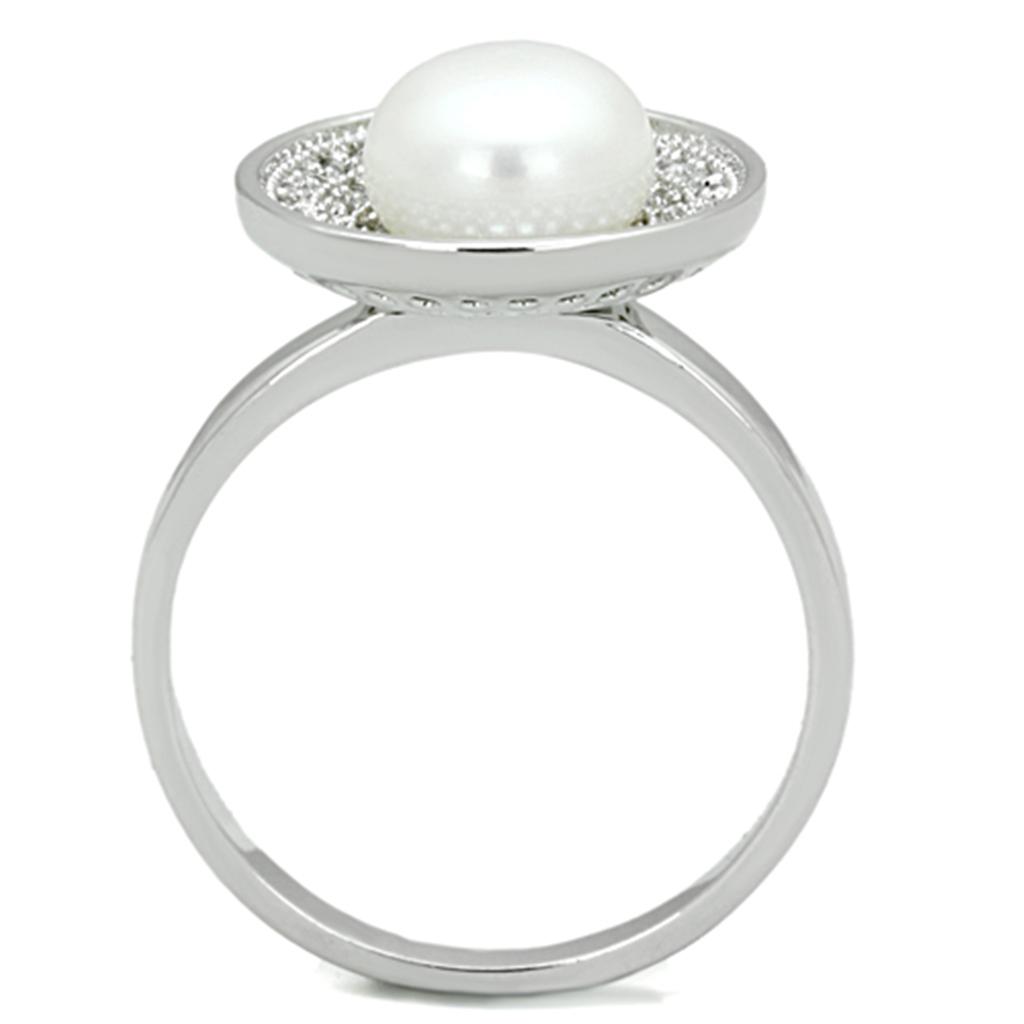 Rhodium Brass Ring with Synthetic Pearl in White