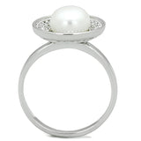 Rhodium Brass Ring with Synthetic Pearl in White