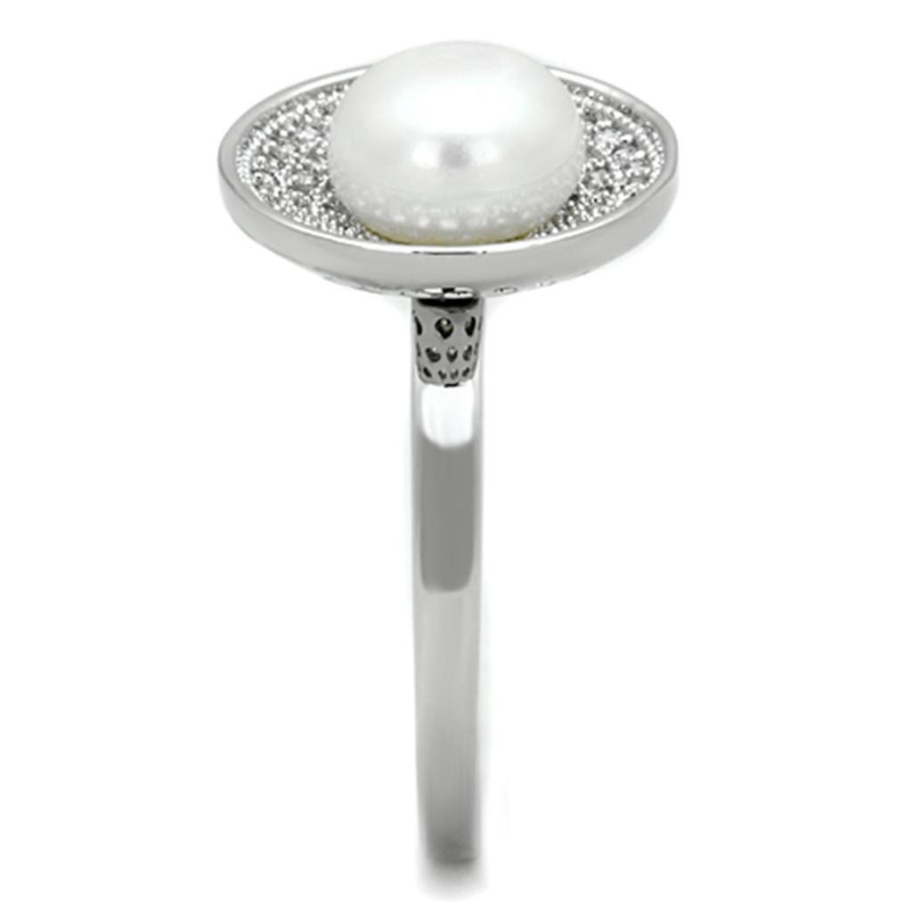 Rhodium Brass Ring with Synthetic Pearl in White