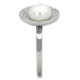 Rhodium Brass Ring with Synthetic Pearl in White