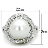 Rhodium Brass Ring with Synthetic Pearl in White