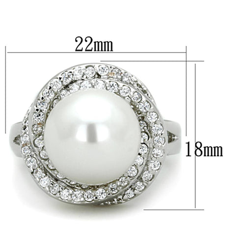 Rhodium Brass Ring with Synthetic Pearl in White