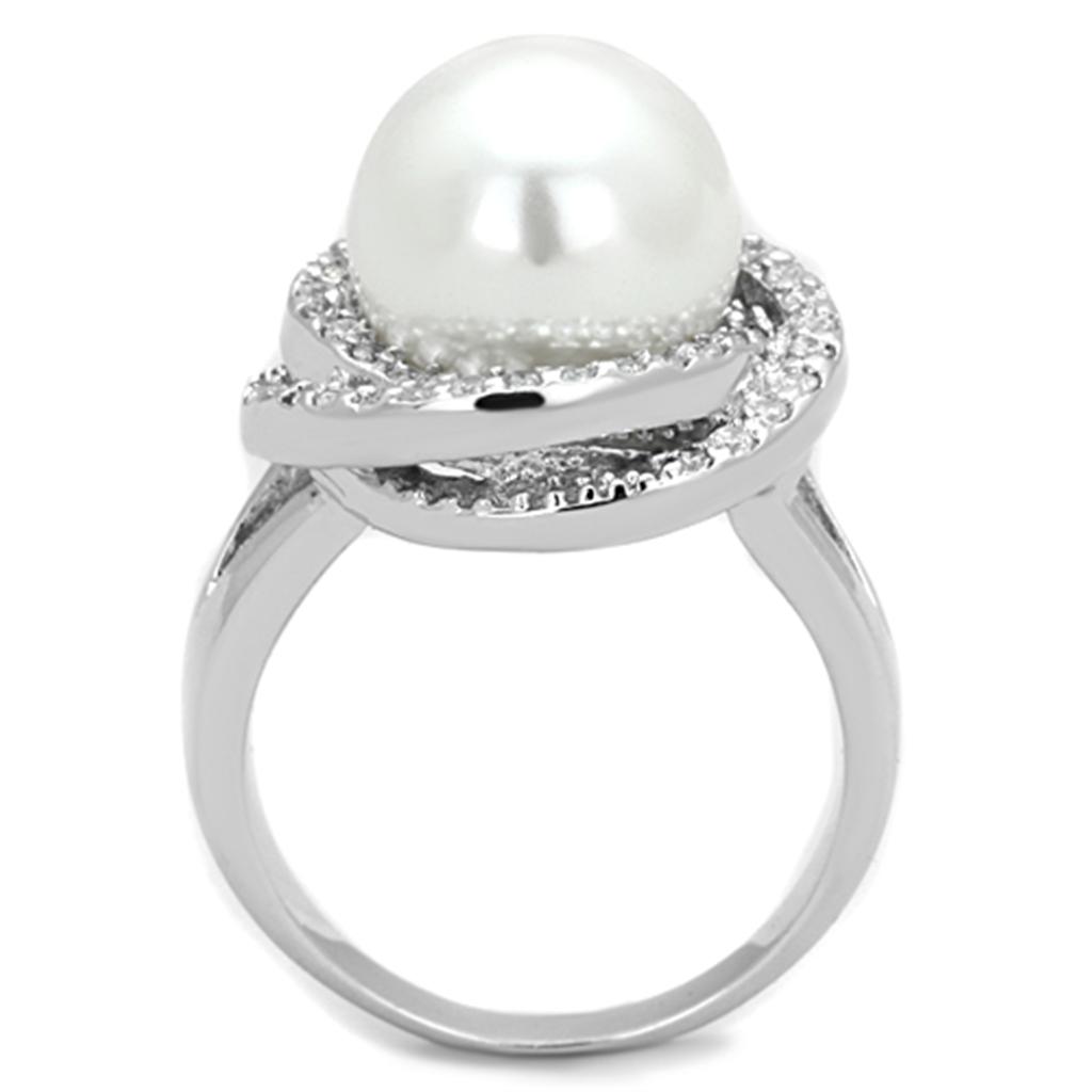 Rhodium Brass Ring with Synthetic Pearl in White