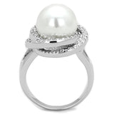 Rhodium Brass Ring with Synthetic Pearl in White