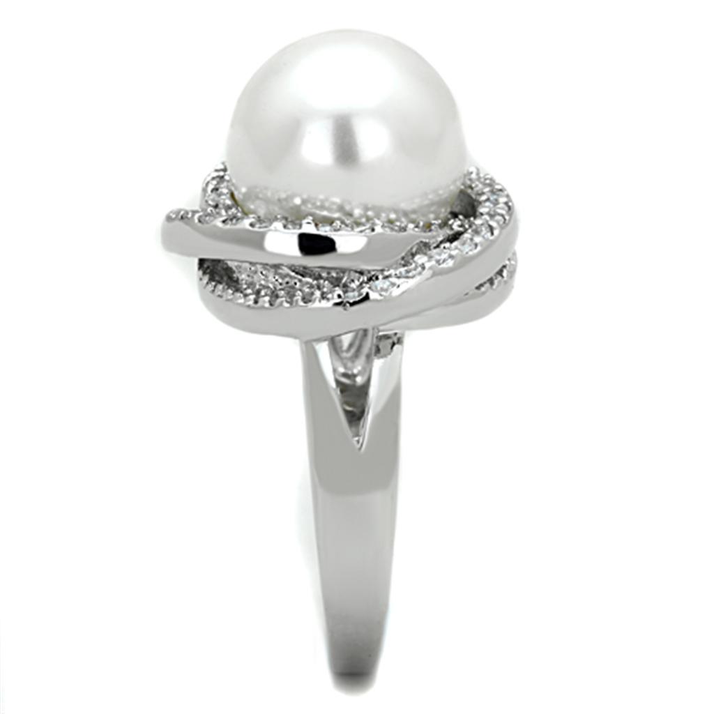 Rhodium Brass Ring with Synthetic Pearl in White