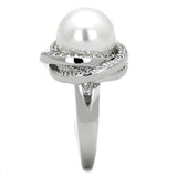 Rhodium Brass Ring with Synthetic Pearl in White