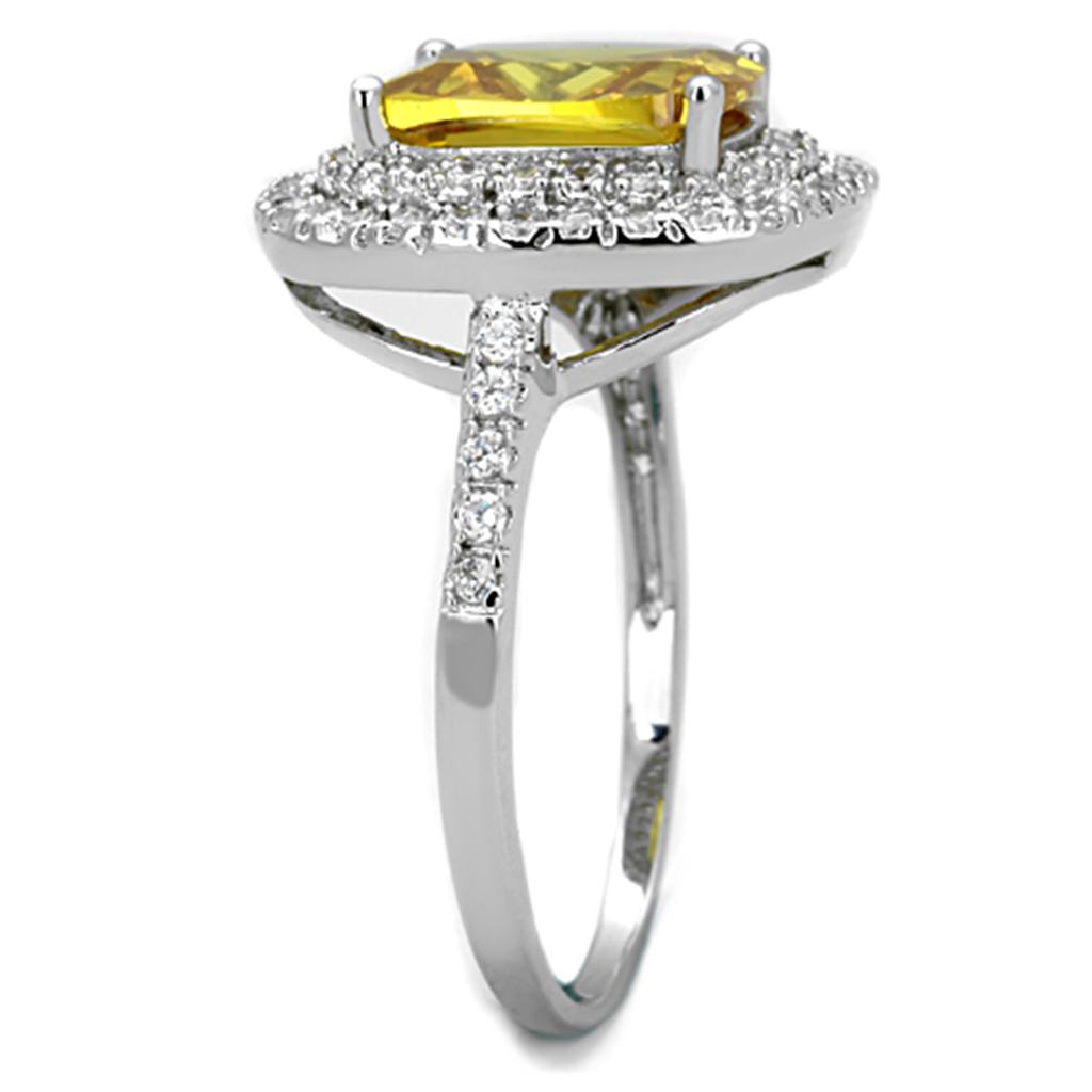Rhodium Brass Ring with AAA Grade CZ  in Topaz