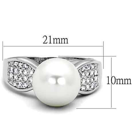 Rhodium Brass Ring with Synthetic Pearl in White
