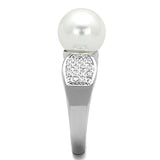 Rhodium Brass Ring with Synthetic Pearl in White