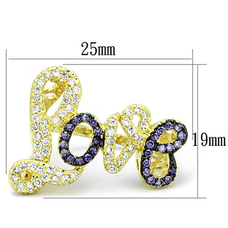 Gold+Ruthenium Brass Ring with AAA Grade CZ  in Amethyst