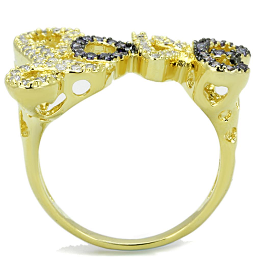 Gold+Ruthenium Brass Ring with AAA Grade CZ  in Amethyst