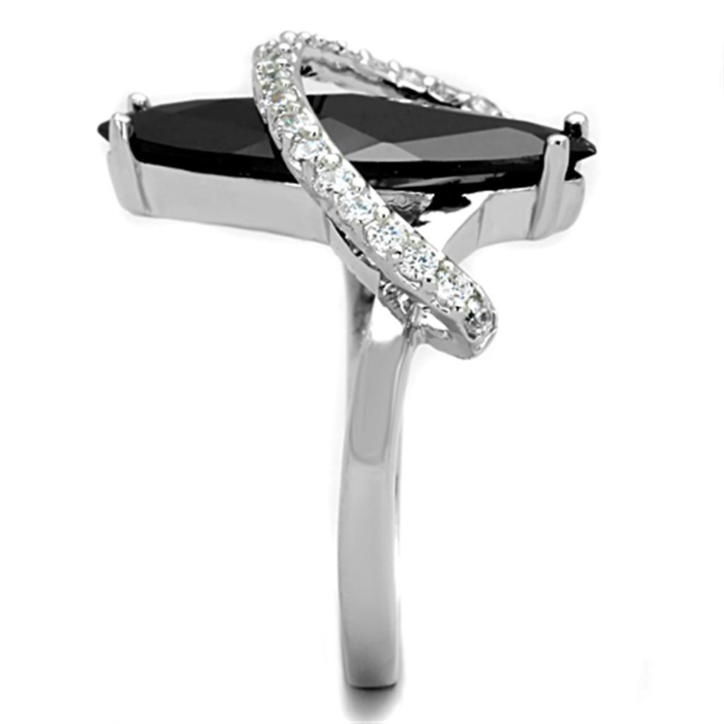 Rhodium Brass Ring with AAA Grade CZ  in Jet