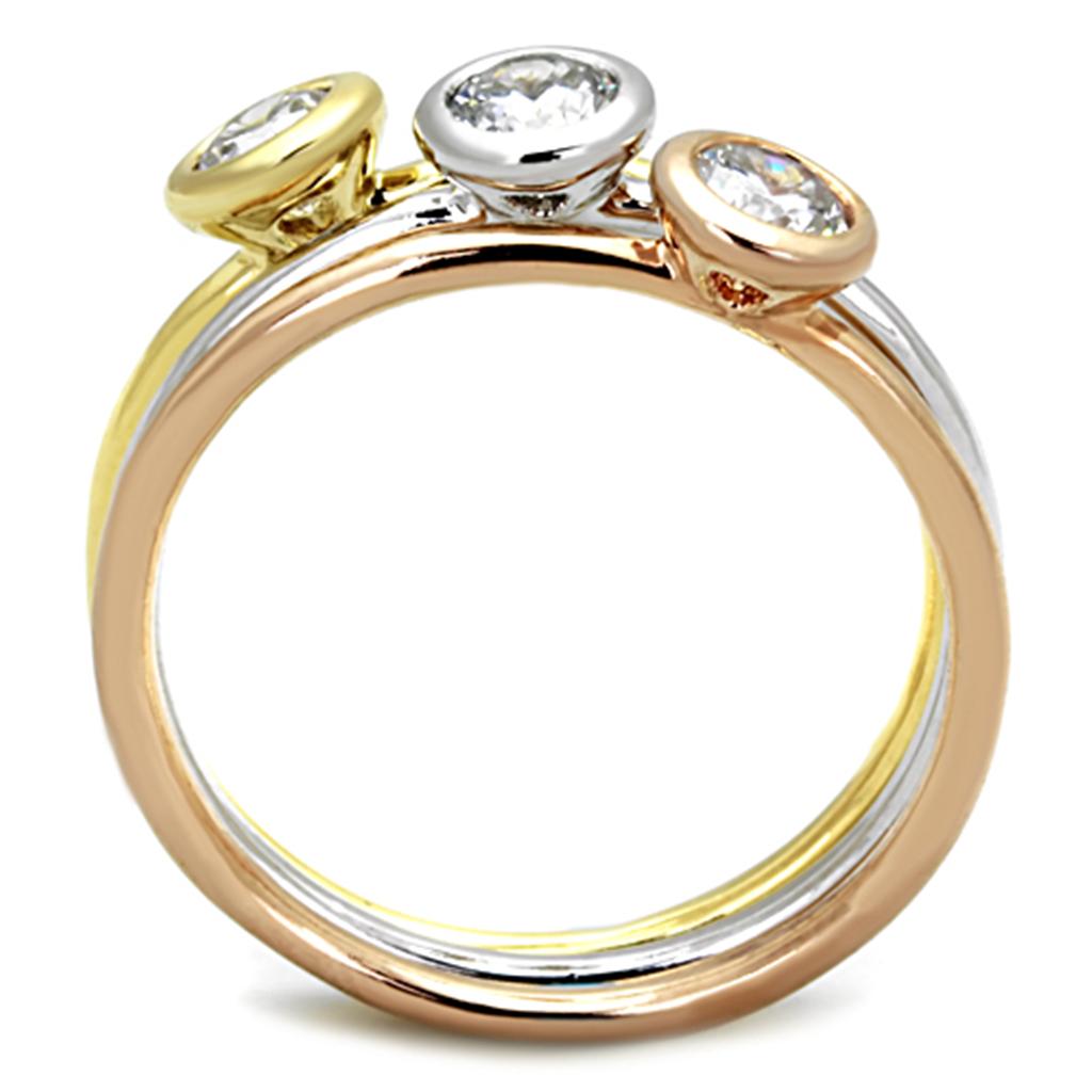 Rhodium + Gold + Rose Gold Brass Ring with AAA Grade CZ  in Clear