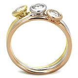 Rhodium + Gold + Rose Gold Brass Ring with AAA Grade CZ  in Clear