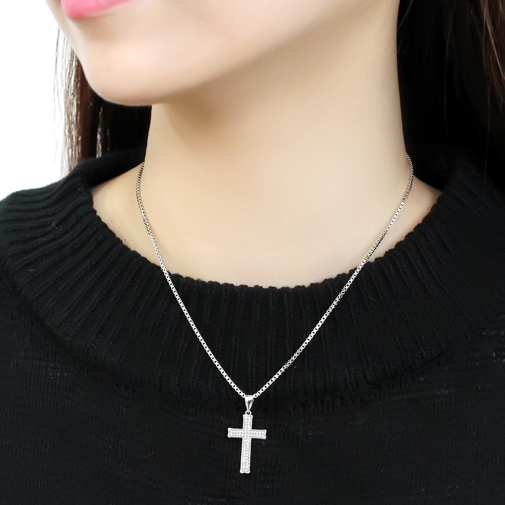 Rhodium Brass Chain Pendant with AAA Grade CZ  in Clear