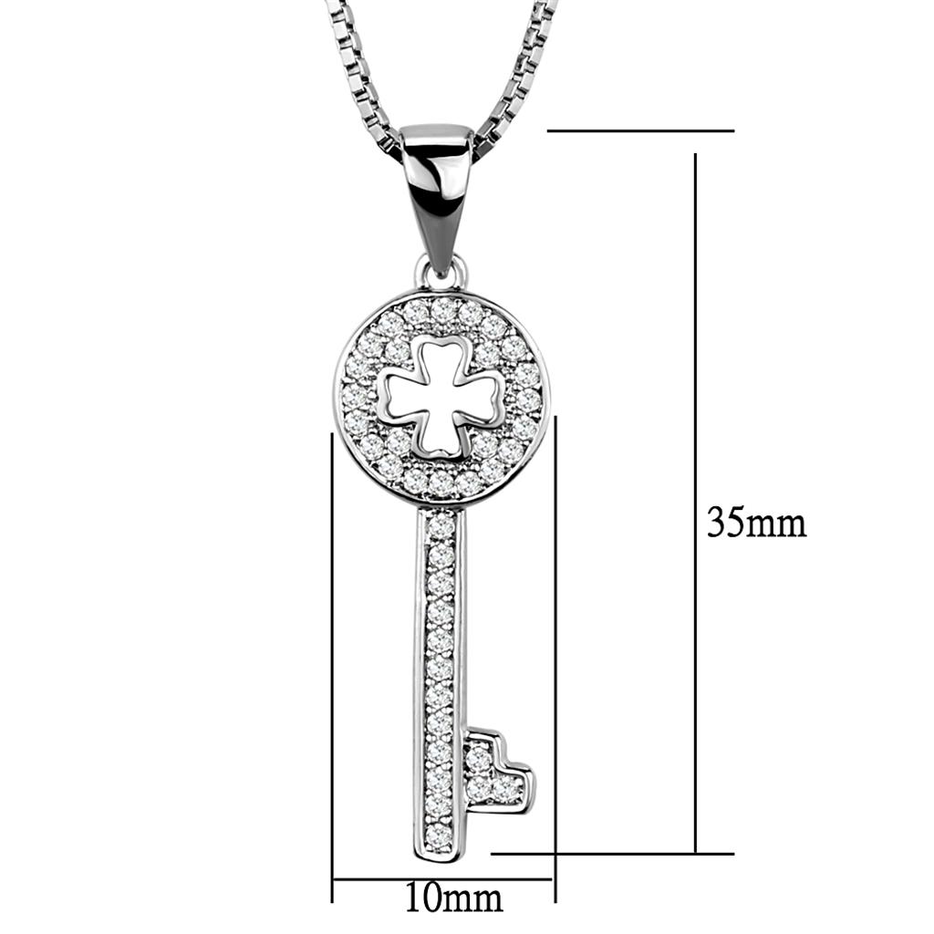 Rhodium Brass Chain Pendant with AAA Grade CZ  in Clear