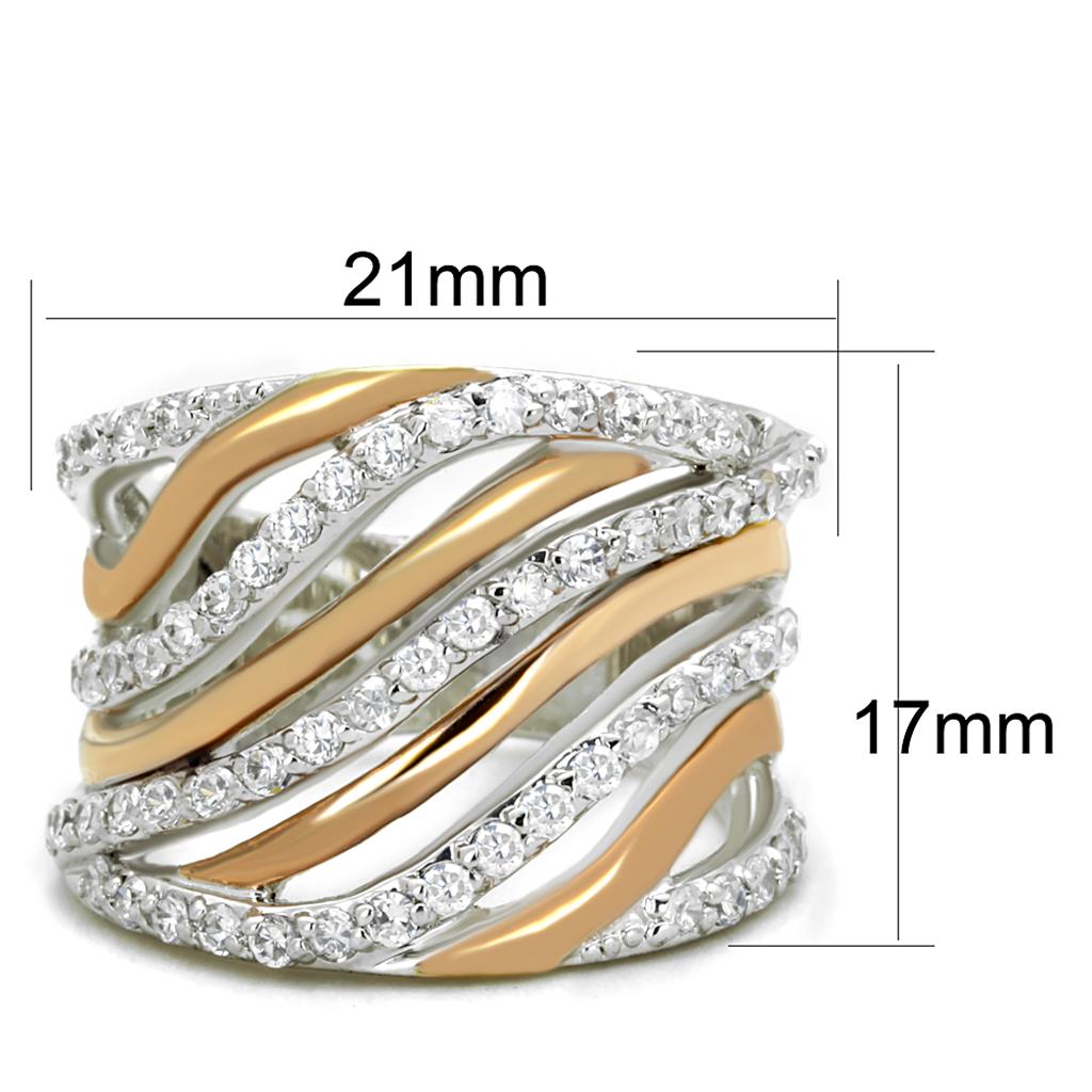 Rose Gold + Rhodium Brass Ring with AAA Grade CZ  in Clear