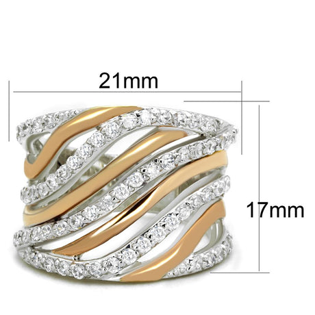 Rose Gold + Rhodium Brass Ring with AAA Grade CZ  in Clear