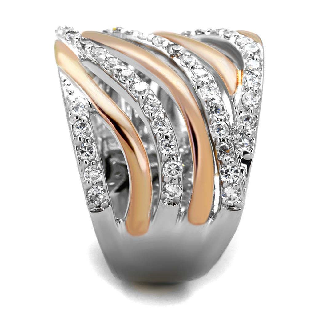 Rose Gold + Rhodium Brass Ring with AAA Grade CZ  in Clear